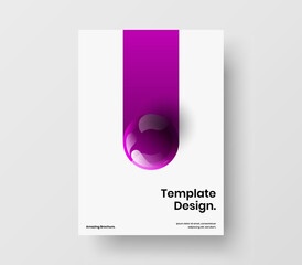 Premium realistic spheres journal cover layout. Multicolored front page vector design template.