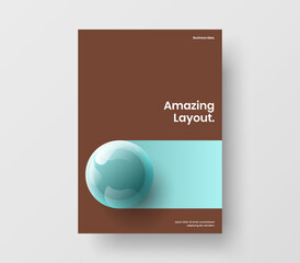 Geometric 3D spheres catalog cover illustration. Vivid postcard A4 vector design layout.