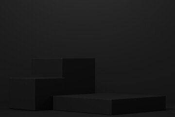 black Empty podium Blank product shelf standing backdrop. 3D rendering.