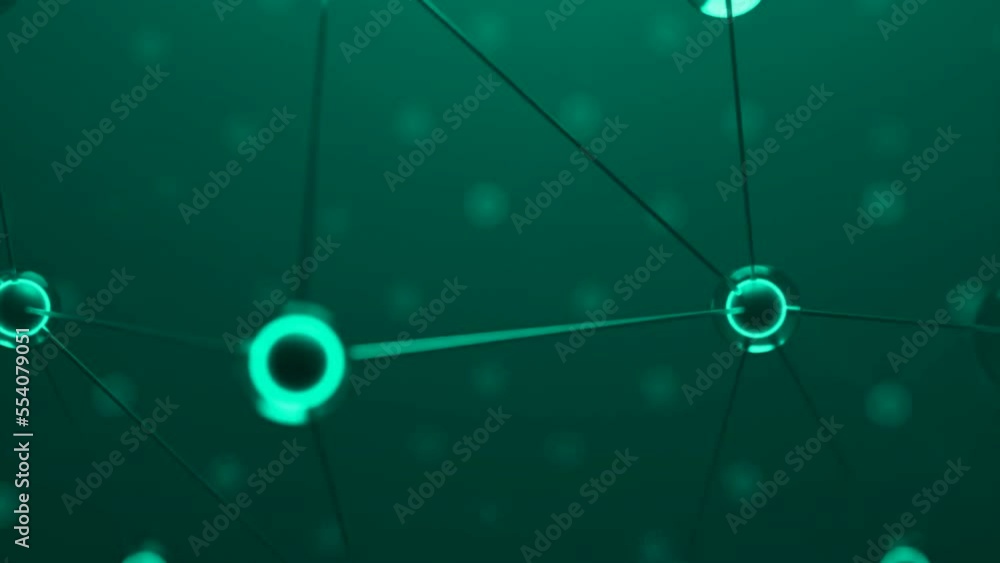 Poster abstract plexus world, concept of artificial intelligence. design. flying through the field of 3d ri