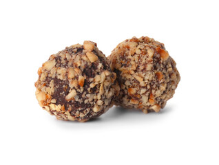 Two tasty chocolate candies isolated on white