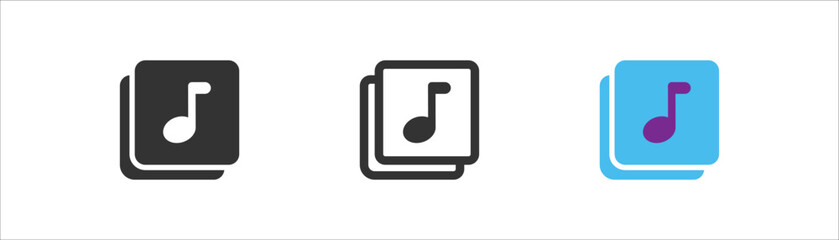 Playlist outline icon. Music collection symbol. Musical note in square sign. Simple flat design.