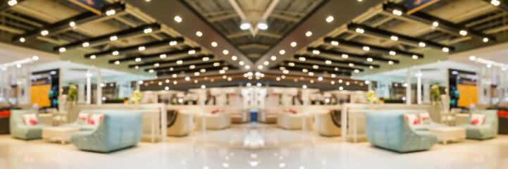 Abstract blur furniture department store showroom interior with bokeh light background - obrazy, fototapety, plakaty