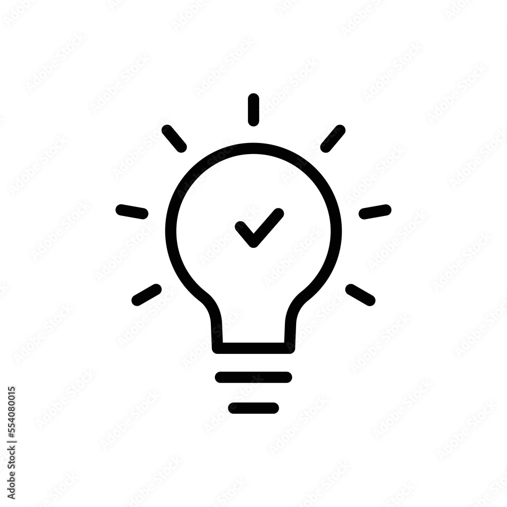 Poster light bulb icon illustration with check mark. line icon style. simple vector design editable