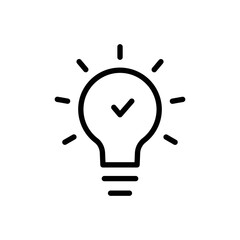 Light bulb icon illustration with check mark. line icon style. Simple vector design editable