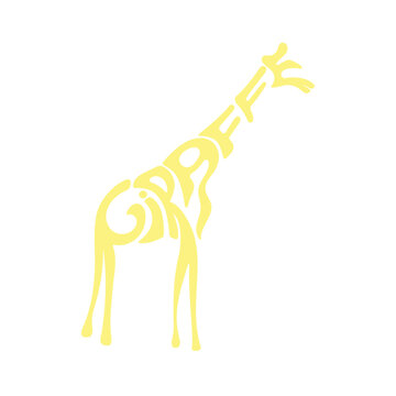 Giraffe vector silhouette illustration with lettering