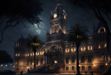 City Hall after dark. valencia. Generative AI