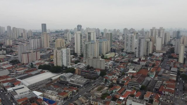 Aerial landscape of Mooca one of the oldest neighborhood in San Paolo, Brazil on a cloudy day