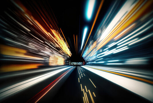 Abstract high speed technology POV motion blur on a technology screen. Generative AI