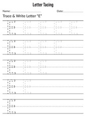 Alphabet letter tracing worksheet. writing a-z exercise. Letter Tracing E Worksheet. English Alphabet training for kids. Activity for preschoolers and kindergarten kids. Tracing page. Practice sheet.