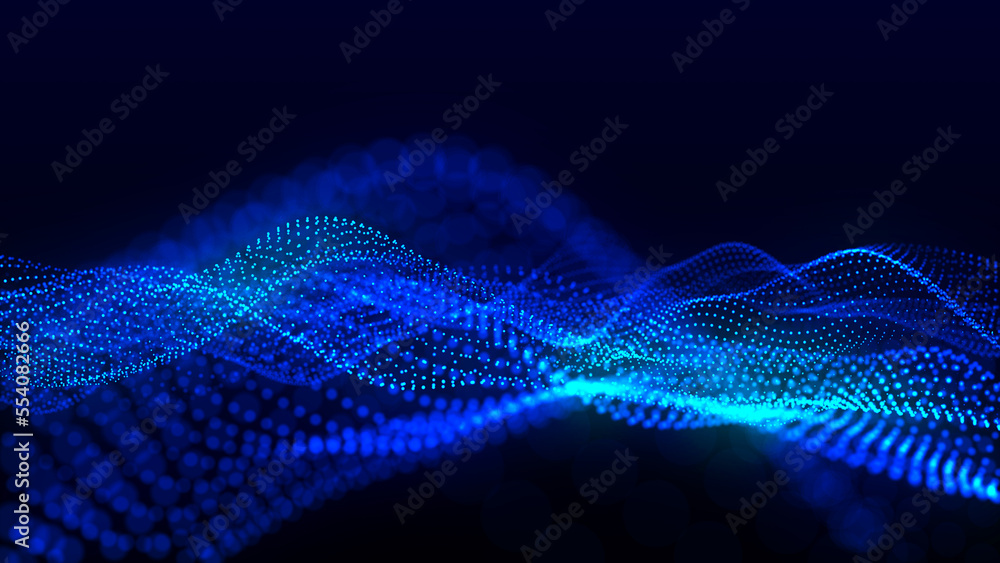 Poster futuristic particle wave. abstract technology background. big data visualization. 3d rendering