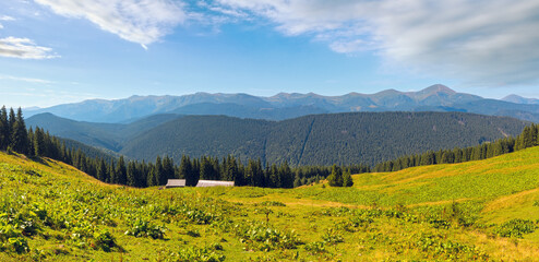 Summer Chornohora mountain ridge view from Vesnjarka plateau (Carpathian, Ukraine).