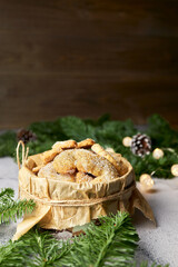 Traditional Christmas German and Australian vanilla crescent cookies packed in a cookie box. Place...