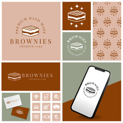 SIMPLE CAKE BROWNIES LOGO WITH ICON AND PATTERN SET
