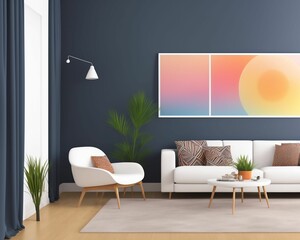 Blue room with a sofa. Living room interior. Scandinavian interior. 3d illustration