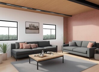 Fresh solution for the living room - grey interior. 3D render