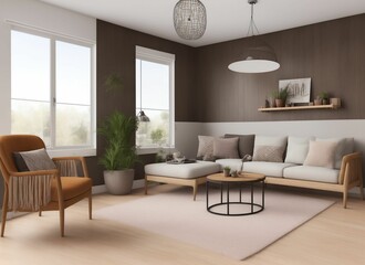 Fototapeta na wymiar Modern bright living room, interiors. 3D rendering