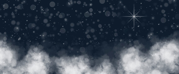 Christmas background. The starry sky in the clouds. Star of Bethlehem. Illustration