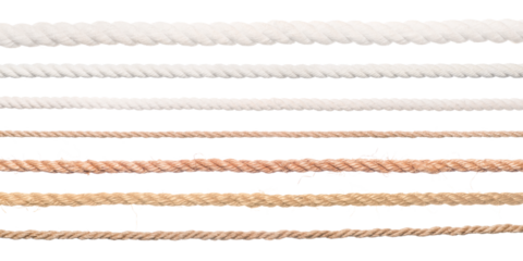 Ropes set. Collection of different straight long ropes. Png isolated with transparency