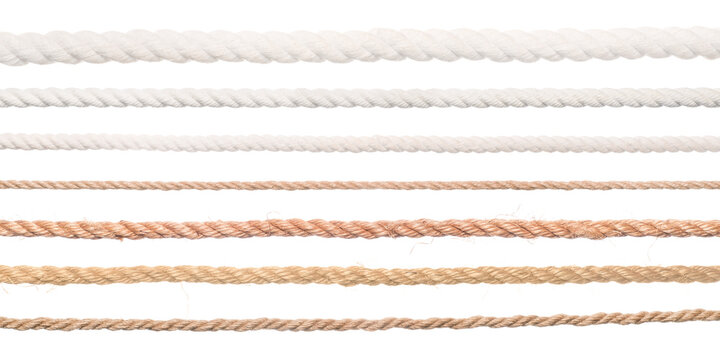 Ropes set. Collection of different straight long ropes. Png isolated with transparency