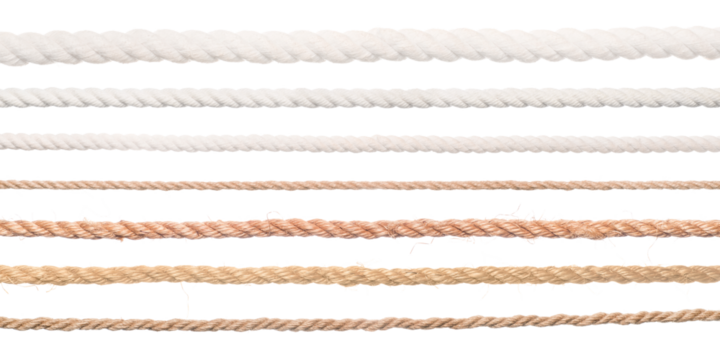 Ropes set. Collection of different straight long ropes. Png isolated with transparency