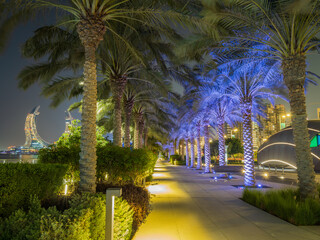Naklejka premium Lusail beachfront park lit up at night in Doha, Qatar