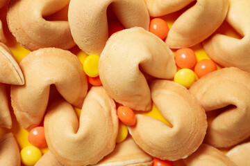 Concept of creative food, Chinese fortune cookies with prediction words