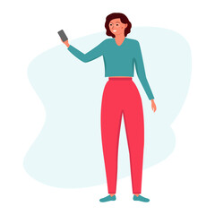 Modern fashionable girl taking a selfie. Vector illustration.