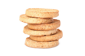 Stack of tasty organic rusks isolated on white