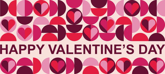 Abstract vector Valentine's day banner. Geometric bauhaus pattern - obrazy, fototapety, plakaty