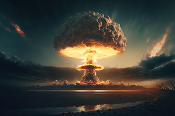 Nuclear bomb explosion. AI - obrazy, fototapety, plakaty