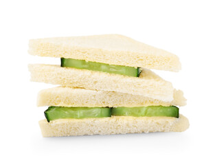 Tasty sandwiches with cucumber and butter isolated on white