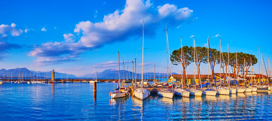 Panorama of Desenzano del Garda port, Lake Garda, Italy