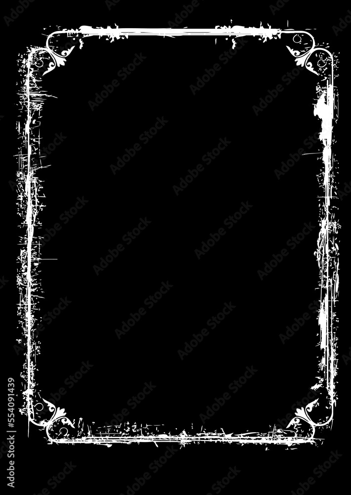 Sticker Old Black Empty Aged Damaged Paper Poster Photo Card. Rough Grunge Shabby Scratched