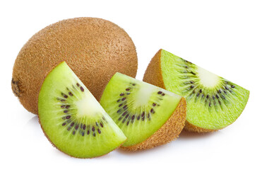 Delicious ripe kiwi fruits, isolated on white background