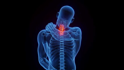3D medical animation of a man having neck pain