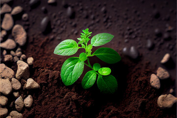 Naklejka premium bright green plant sprout growing in rich soil