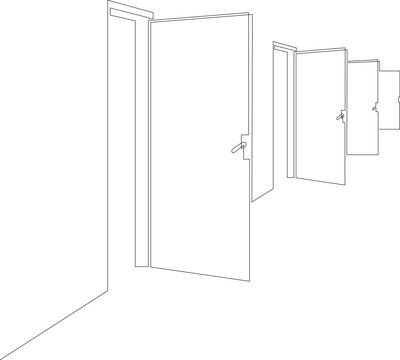 recommend clip art: Open front door. Entrance to a room or office. Continuous line drawing. Vector illustration.