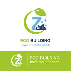 Initial Z Letter Eco Building Town Maintenance Building Exterior Company Logo Design Idea Template. Home and Building Cleaning Service