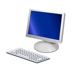 Fototapeta premium Volumetric personal computer or system unit with monitor and keyboard