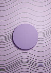 Light, pastel, lavender purple 3D illustration simple, minimal product display top view flat lay from above for luxury product photography with golden ornaments wave pattern wallpaper