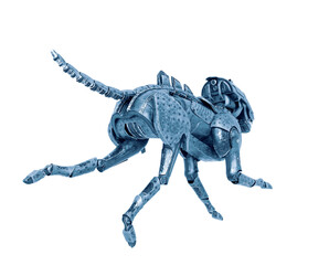cyber cheetah is running fast on white background rear view