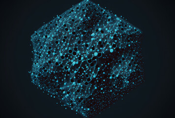 a huge data structure of blue dots connected by lines, forming an abstract geometric shape built of digital particles. Generative AI