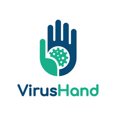 Stop corona or virus hand vector logo template