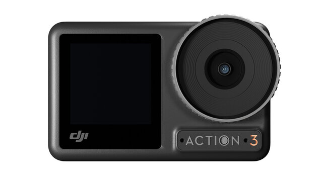 DJI Osmo Action 3, 3D RENDERING OF DJI ACTION CAMERA OSMO ON WHITE BACKGROUND AND PNG TRANSPARENT BACKGROUND

