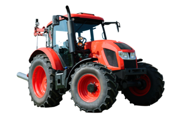 Modern red agricultural tractor isolated on a transparent background