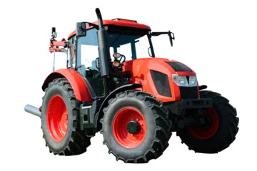 Poster Im Rahmen Modern red agricultural tractor isolated on a transparent background © WDnet Studio