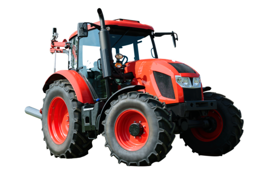 Modern red agricultural tractor isolated on a transparent background