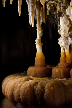 Cave mammillaries on the end of stalactites at Lake Castrovalva inside Lechuguilla Cave.; Carlsbad Caverns National Park, New Mexico.