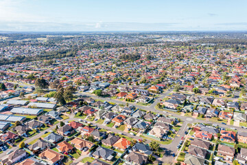 Drone aerial photograph of houses in Glenmore Park in Australia